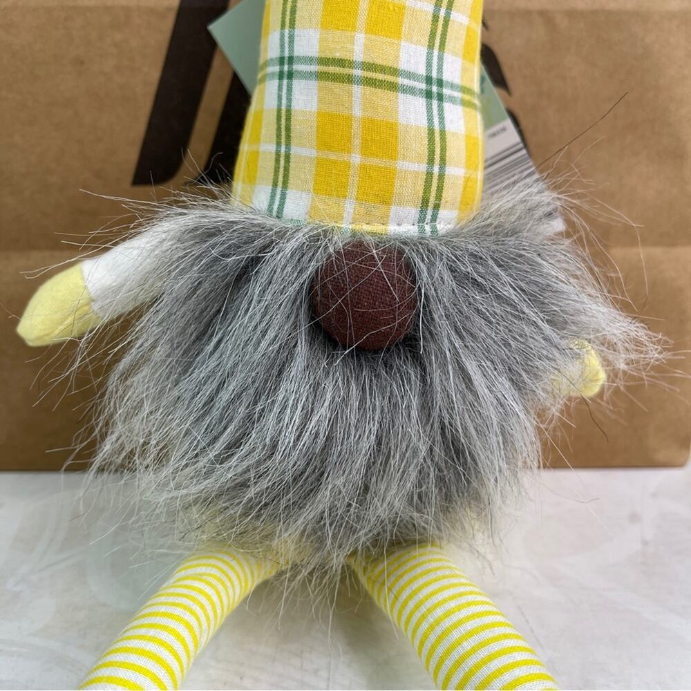 Aldi Huntington Home Spring Mini Gnome 16" Yellow Plaid Stripes NWT - Picture 3 of 9